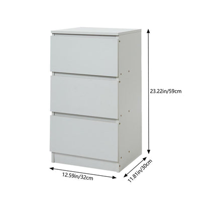 Wooden Slim Bedside Table Narrow Nightstand Side Table with 3 Drawers Storage, Tall Telephone Bedside Cabinets Sofa Side End Tables for Bedroom Small Spaces Living Room, Accent Furniture, White Coffee Tea Table, 32x30x59cm