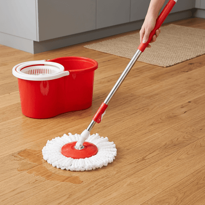 360° Spin Mop and Bucket Set with Wringer, Easy Wring Floor Cleaning Mop with 2 Reusable Microfiber Head for Household Living Room Bedroom Bathroom Toilet