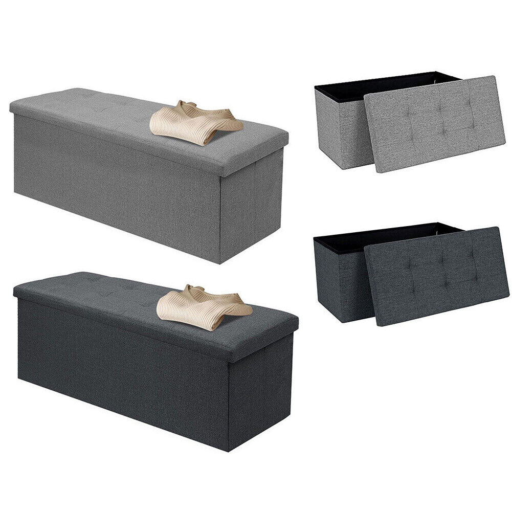 Folding Ottoman Storage Box Seat Stool Home Foot Stool Bench Pouffe Linen Chair