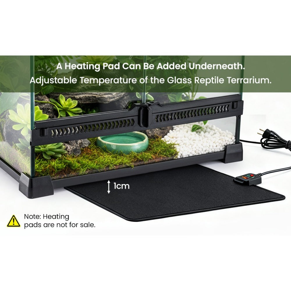 Glass Reptile Terrarium Vivarium Tank – Ventilated Habitat for Lizards, Frogs, Snakes & Spiders, Horizontal & Vertical, Leakproof Base
