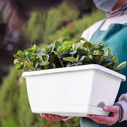 5pcs Balcony Vegetable Basin, Long Strip Horon Basin, Outdoor Creative Plastic Vegetable Planting Box, Available in White, Gray, Dark Green And Brick Red. Available Sizes: L42.5*W17*H14Cm/L49.5*W19*H*14Cm