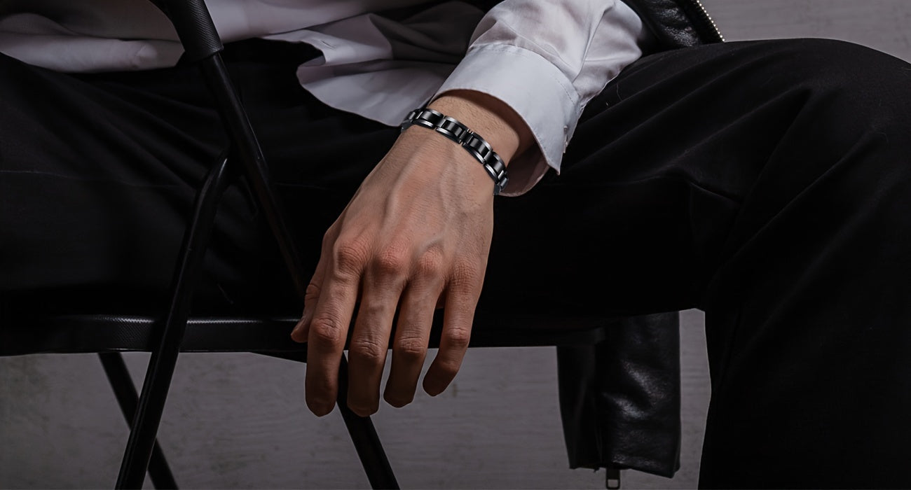 Black Stainless Steel Link Bracelet with Sizing Tool