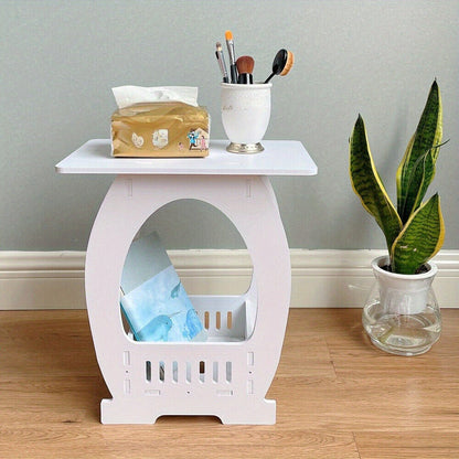 Compact 2-Tier White Bedside Table with Open Shelf & Ventilated Basket – Space-Saving WPC End Table, 40cm Height for Bedroom, Living Room & Dorm