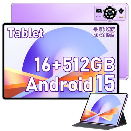 UXD A5 Android 15 Tablet 10.1 Inch 512GB ROM 16GB RAM LTE WiFi 6000mAh with Keyboard Mouse Stylus Case – 1TB Expandable HD Display Purple Grey Blue