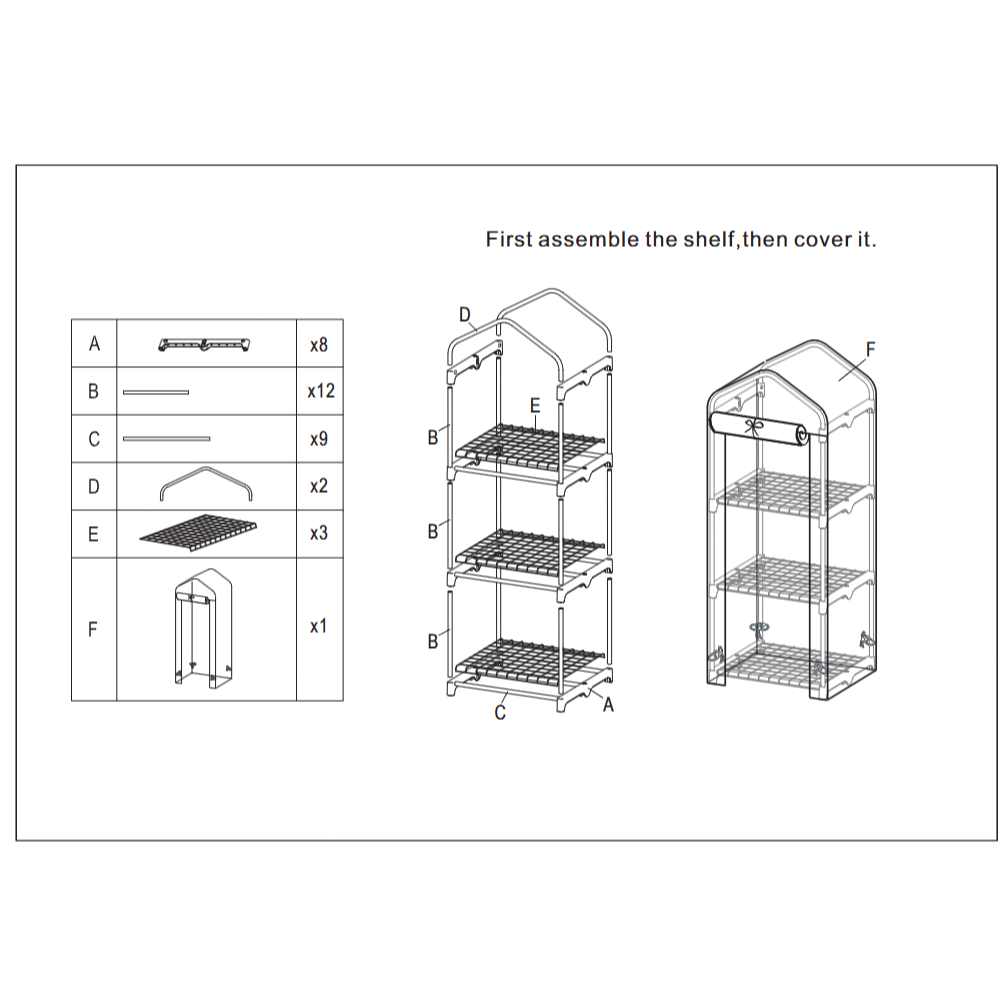 3 Tier Greenhouse, Small Plant Greenhouses, With Transparent Plastic PVC Cover, Indoor outdoor tent garden greenhouse (51 x 45 x 130 cm)