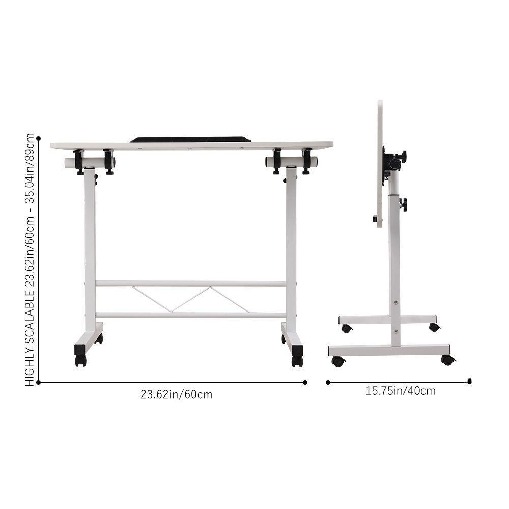 1pc Lifting Laptop Desk with Wheels, Foldable Desk, Minimalist Bedside Table, Sofa Side Table, Movable, Metal Bracket, Sturdy and Durable, White, 40*60*60-89cm
