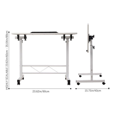 1pc Lifting Laptop Desk with Wheels, Foldable Desk, Minimalist Bedside Table, Sofa Side Table, Movable, Metal Bracket, Sturdy and Durable, White, 40*60*60-89cm