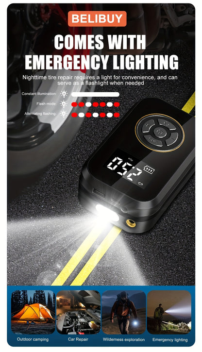Tire Inflator Portable Air Compressor, Rechargeable Air Pump for Car Tires, Electric Bicycle Tire Air Pump with Digital Pressure Gauge for Motorcycle, Car, Ball Car, Bicycle