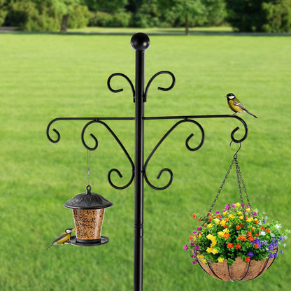 92-Inch Heavy-Duty Iron Shepherds Hooks for Outdoor - Double Bird Feeder Poles with 5-Prong Sturdy Base, Adjustable Plant Hanger Hooks for Garden, Wedding Decor, Bird Feeders & Lanterns - Easy Installation, Traditional Design, Bird Feeder Hanging Poles, G