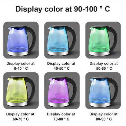1.8L Electric Kettle Glass Smart Attemperation LED Lighting Portable Jug 2200W Fast Boil Swivel Base 7 Colors Change Lights Temperature Control