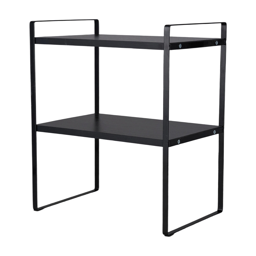 Multi-Tier Storage Rack, Mug Shelves for Desks, Black/White/Natural Wooden and Metal Countertop Organizer Shelf, Display Rack, Perfect for Dormitories Home Office Kitchen Bathroom