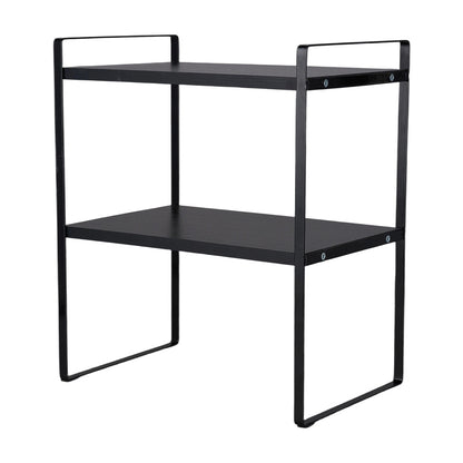 Multi-Tier Storage Rack, Mug Shelves for Desks, Black/White/Natural Wooden and Metal Countertop Organizer Shelf, Display Rack, Perfect for Dormitories Home Office Kitchen Bathroom