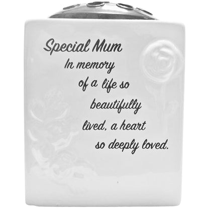 Memorial Rose Bowl Graveside Glazed Flower Vase with 3D Flowers Design, comes Gift Boxed - Special Mum