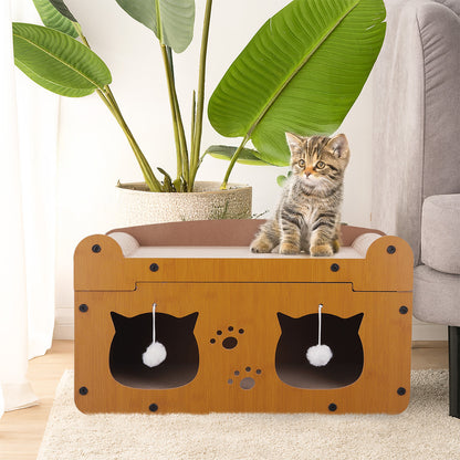 Double Layer Density Board Cat Nest Corrugated Paper Cat Scratch Board, Integrated Cat Room for Rest and Entertainment, Wear-resistant and Non Shedding, Universal Plush Cat Toy for All Seasons, Scratch Resistant Cat Pole, Vertical Cat Climbing Frame