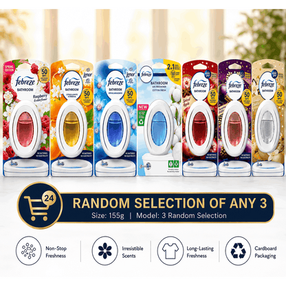 Random selection of 3 Fresh Febreze Bathroom Air Freshener Variety Pack