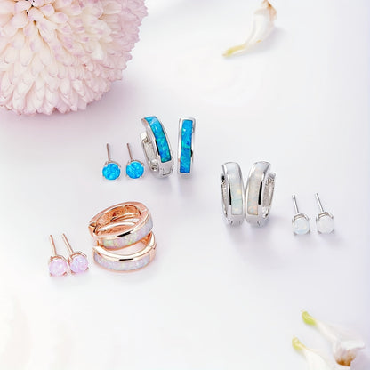 Opal Stud Huggie Hoop Earrings Set: Hypoallergenic Small Hoops Earrings for Women Sensitive Ears