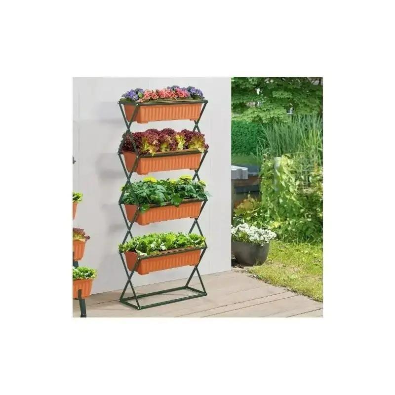 4 Tier Vertical Strawberry & Herb Planter – Raised Garden Beds With 4 Removable Raised Planter Trays, Foldable Structure, Outdoor Indoor Planter Stand For Flowers, Vegetables and Herbs