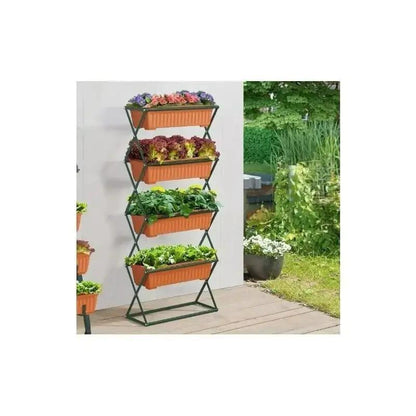 4 Tier Vertical Strawberry & Herb Planter – Raised Garden Beds With 4 Removable Raised Planter Trays, Foldable Structure, Outdoor Indoor Planter Stand For Flowers, Vegetables and Herbs
