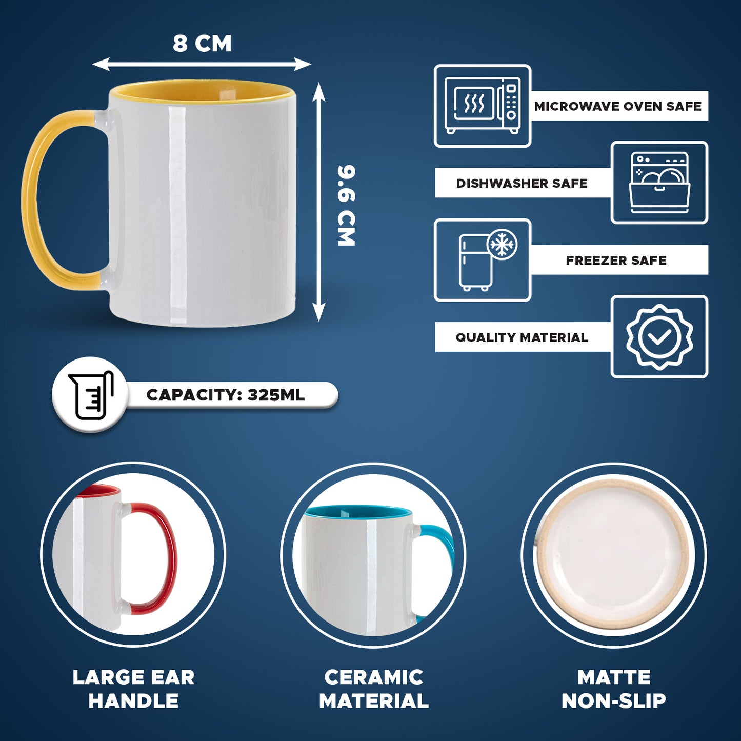 11oz Sublimation Ceramic Mugs with Glossy Finish, Heat Press Ready Coffee Cups for DIY Printing, Multicolor Bulk Pack Options Available in 6, 12, 24, 36, 48, 72 and 144 Pack