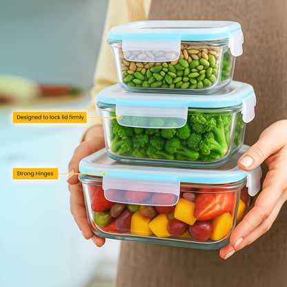 KICHLY Airtight Glass Food Storage Containers with Leakproof Lids – Square Meal Prep Containers with Silicone Seal – Oven, Freezer & Microwave Safe – Stackable Borosilicate Glass with Transparent Clip-Lock Lids