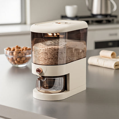 5/ 10KG Rice Dispenser, Rice Containers Storage with Measuring Cup Household Cereal Dispenser Bucket for Rice, Flour, Salt, Oat, Cereals, Cream White