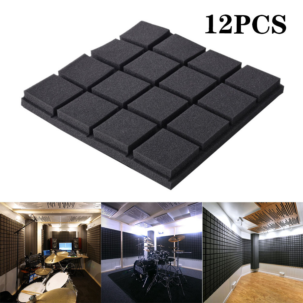 12 Black High-density Polyurethane Sound Insulation Foam Panels - Square Dust-free Sound Absorption Foam Panels, Suitable for KTV/recording Room/tympanum, Size 30 * 30 * 3cm