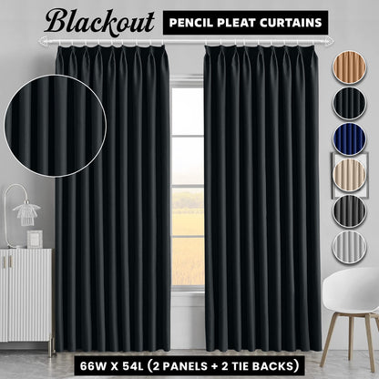 2pcs Premium Blackout Pencil Pleat Curtains – Heavy Duty Thermal Insulated Window Drapes with Matching Ties, Noise Reducing, Energy Saving & UV Blocking, Perfect for Bedroom & Living Room