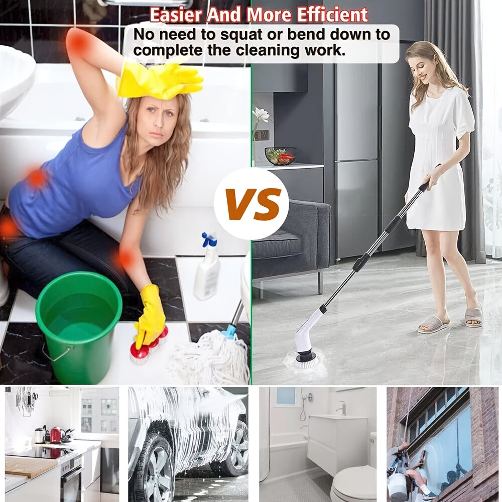 Electric Rotary Cleaner, 2H Power Dual Speed Cleaning Brush, Adjustable Extension Handle with 9 Replaceable Brush Heads, Suitable for Bathroom Bathtub Tile Floor Car