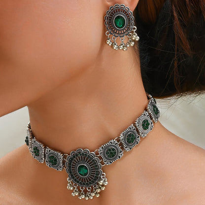 1 Necklace + 1 Pair of Earrings, Indian Bohemian Style Luxury Fringe Heavywork Women's Necklace and Earrings Set