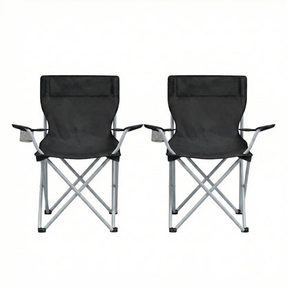 Set of 2 Portable Outdoor Chairs, Folding Lawn Chairs with Cup Holder and Armrests, 52 x 84 x 81，for Beach, Camping, Garden, Black,Blue,Pink