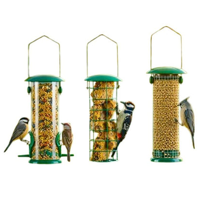 3pc Hanging Bird Feeder, Seed, Nut & Fat Ball Feeders Weatherproof Mesh, Metal & Plastic Set, Birds Feed Station Easy to Refill & Clean for Backyard Birding, Set of 3 Green