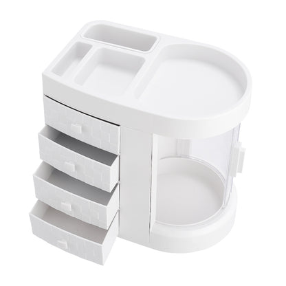 Desktop Storage Box, 4 Drawers and 1 Top Platform, Desk Organizer with Drawer, Display Case and Cosmetic Storage Box, Great for Bathroom, Dresser, Countertop Cosmetic Organiser, White