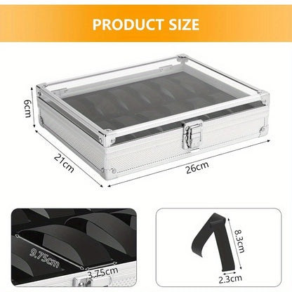 12 Slots Watch Box with Watch Display Storage Case Aluminium Watch Case with Removable Watch Cushion Display Lid Velvet Lining Metal Clasp for Men Women (Silver)