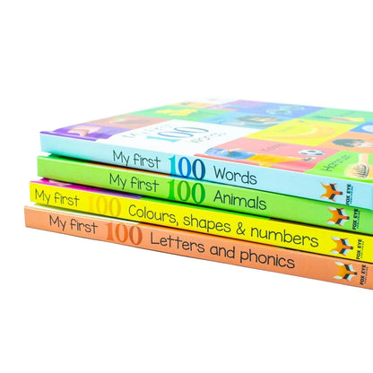 My First 100 Box set 4 books set (My first 100 words, 100 Animals, 100 Colours shapes numbers, 100 letters & phonics)