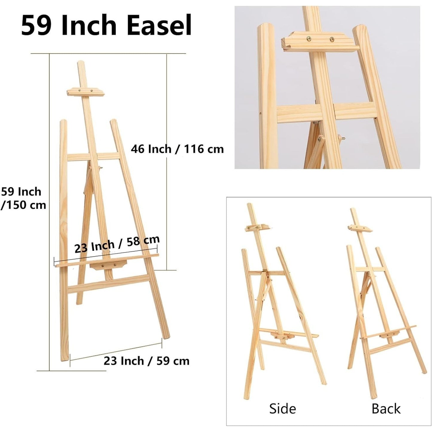 Studio Easel 1.5M Adjustable Drawing Painting Holder 59inch Wooden A-Frame Display Drawing Board Folding Art Stand for Painting