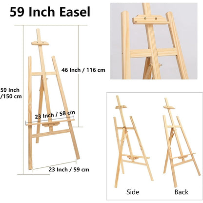 Studio Easel 1.5M Adjustable Drawing Painting Holder 59inch Wooden A-Frame Display Drawing Board Folding Art Stand for Painting