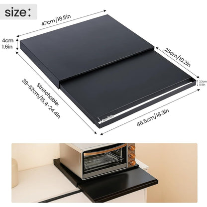 Countertop Microwave Oven Stand with Pull-Out Tray, Adjustable Metal Kitchen Rack Shelf, Extendable 39-62cm, Heavy Duty Storage for Ovens, Toasters & Appliances