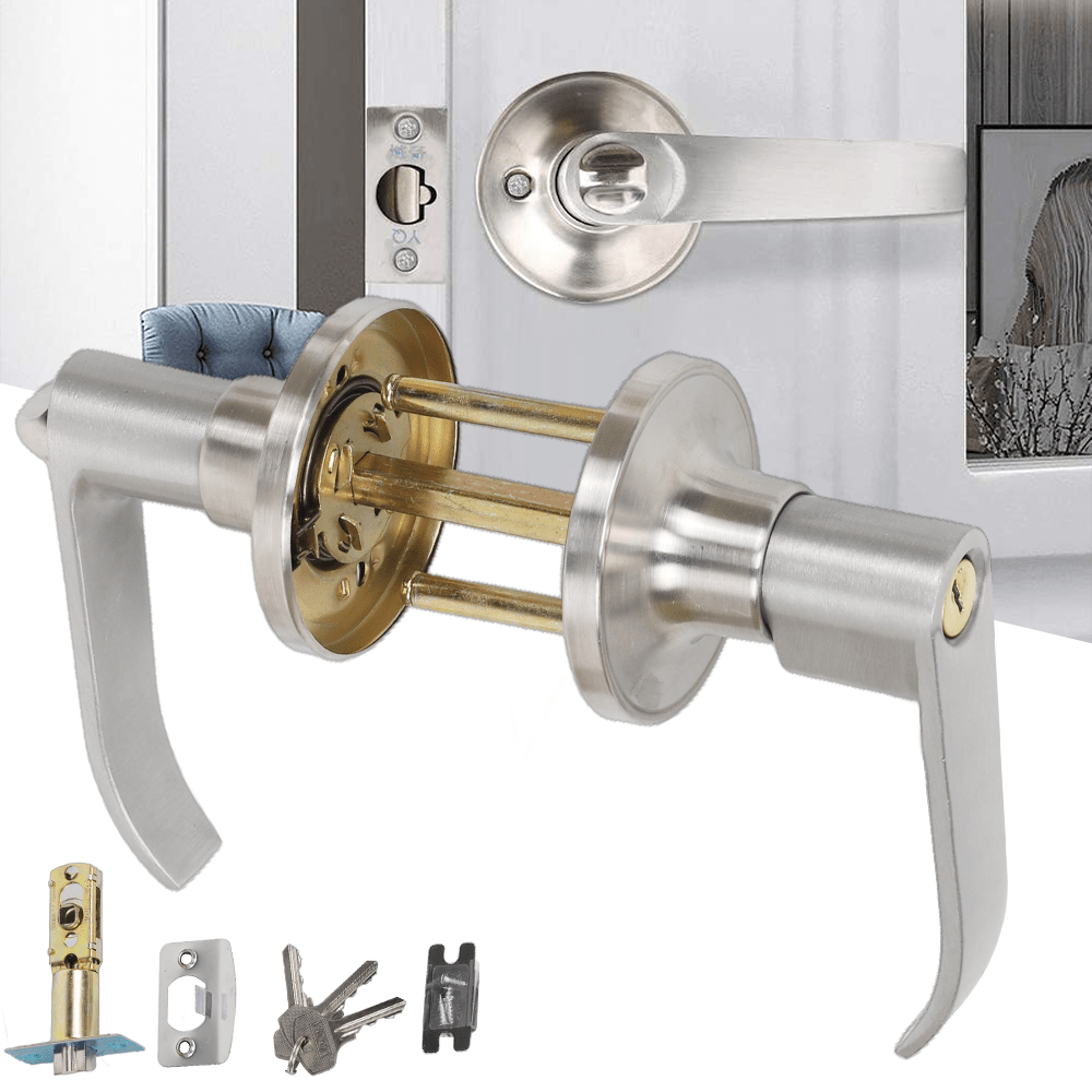 Door Lock with Lock and Key, Door Handle, Safety Key Reversible Lever External, Door Lock, Suitable for Front Door and Bedroom, Anti-picking Lock Core Safety