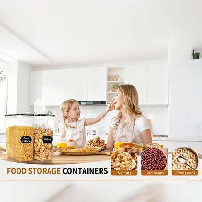 4L Or 2.5L, Leak-Resistant, And Reusable Food Storage Jars with Lids, (4 Jars And 4 Lids Included)Designed for Portability And Stacking, Suitable for Cereals, Snacks, Tea, And Pasta, Includes Labels And Markers, Ideal for Kitchen Use