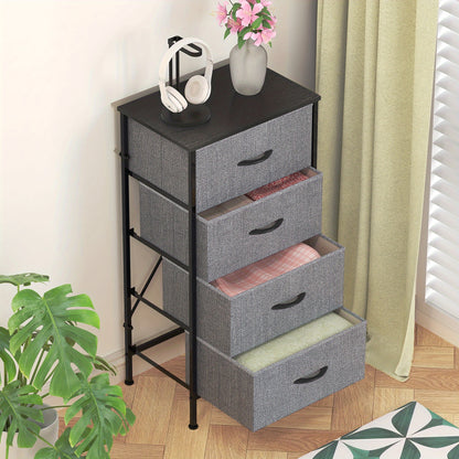 1pc Modern Tall Dresser with 4 Spacious Drawers - Large Storage Cabinet with MDF Wood Top & Sturdy Metal Frame, Freestanding Tall Tower Unit with Legs, 68.58cm+ Height, 3.2 Cu Ft Capacity, Space-Saving Vertical Organizer for Bedroom/Living Room