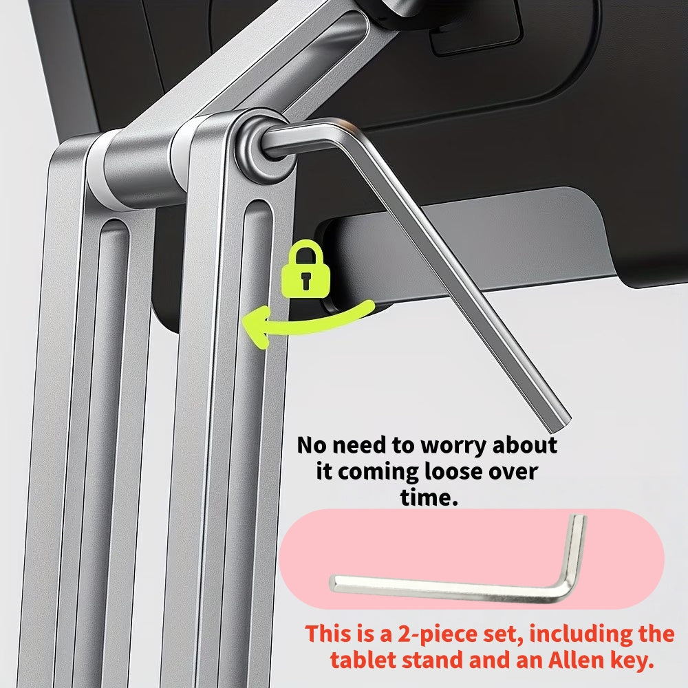 Heavy Duty Tablet Stand 360° Rotating Adjustable All-Metal Desk Holder for iPad Phone Laptop with Allen Key – Foldable Ergonomic Design for Office Home Use