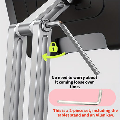 2PCS Set (1x Heavy-Duty Adjustable Tablet Stand & 1x Allen Key) - 360° Rotating Base, Foldable Design, All-Metal Construction, Ergonomic Desk Holder for iPad, Tablet, Phone & Laptop, Sturdy & Stable, Ideal for Office & Home Use