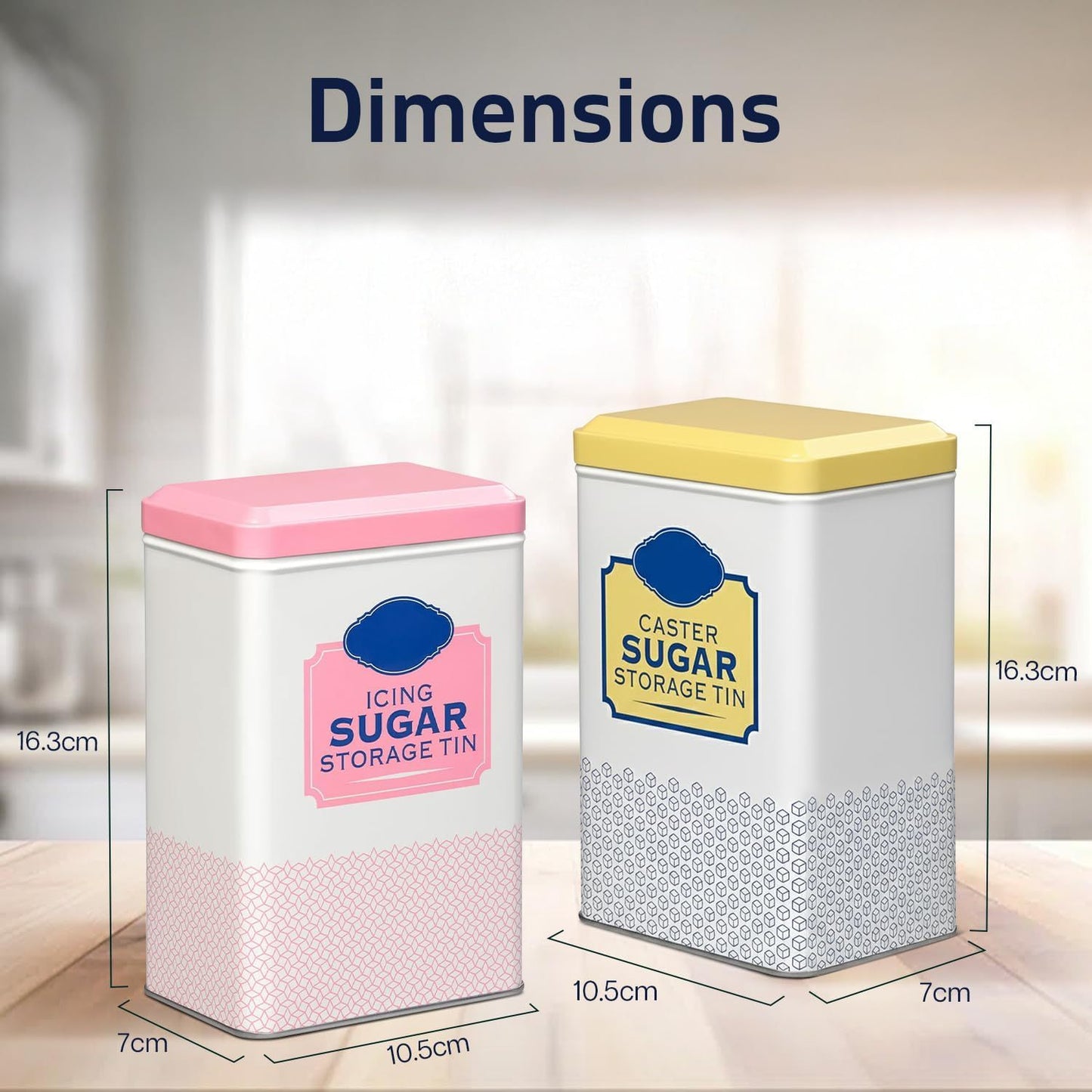 Caster & Icing Sugar Storage Container | 16.3x10.5x7 cm Metal Storage Tin to Hold Icing Sugar | Tight-Fit Lid Keeps Sweet Fresh & Clump-Free