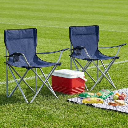 Set of 2 Portable Outdoor Chairs, Folding Lawn Chairs with Cup Holder and Armrests, 52 x 84 x 81，for Beach, Camping, Garden, Black,Blue,Pink
