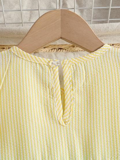 New Summer Style Girls' Colorblock Striped Dress, Cute Flutter Sleeve Dress, Summer Casual Dress, Summer Children's Clothing, Casual Daily Wear, Sweet and Adorable Girls' Dress, Girls' Clothes, Easter