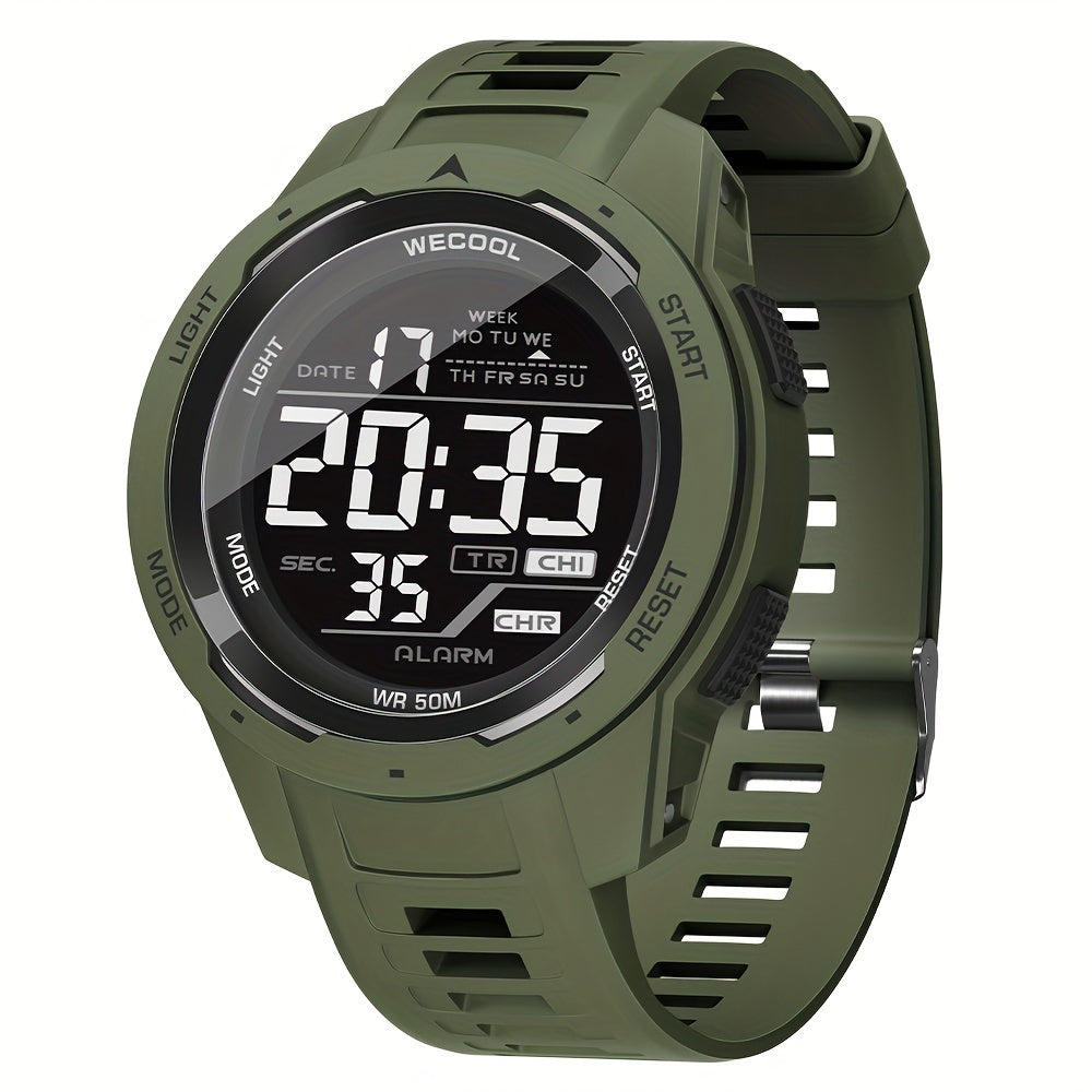Men'S Chronograph Large Dial Digital LED Luminous Calendar Week Outdoor Sports Way Fashion Watch Wristwatch