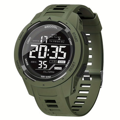 Men'S Chronograph Large Dial Digital LED Luminous Calendar Week Outdoor Sports Way Fashion Watch Wristwatch