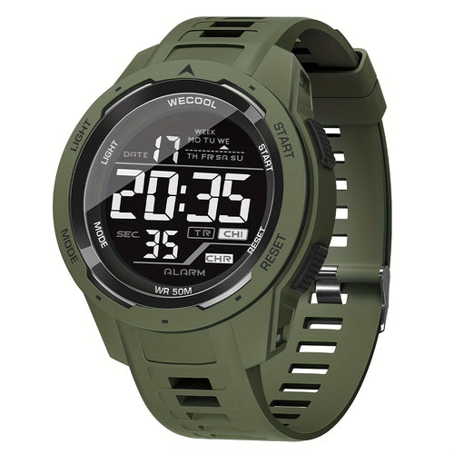Men'S Chronograph Large Dial Digital LED Luminous Calendar Week Outdoor Sports Way Fashion Watch Wristwatch