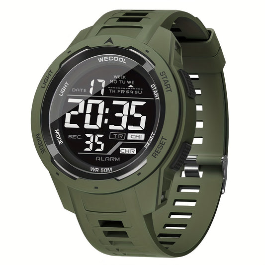 Men'S Chronograph Large Dial Digital LED Luminous Calendar Week Outdoor Sports Way Fashion Watch Wristwatch