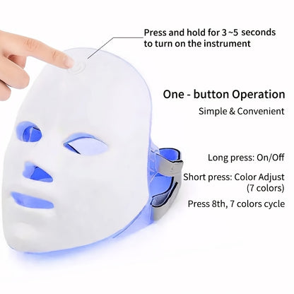 [LED Beauty Mask] 7-Color Facial Mask Device, 60-Bead LED Beauty Mask, 7-In-1 Facial And Neck Care Beauty Instrument, Automatic Care Device with 7 Working Modes, USB Rechargeable, Portable Skincare Equipment, Home Beauty Care Tool